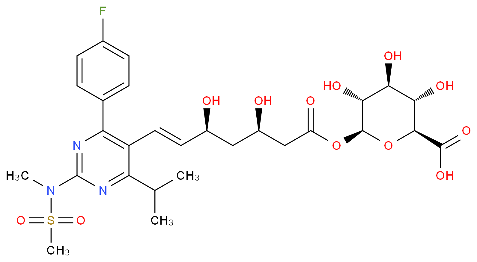 (2S,3S,4S,5R,6S)-6-{[(3R,5S,6E)-7-[4-(4-fluorophenyl)-2-(N-methylmethanesulfonamido)-6-(propan-2-yl)pyrimidin-5-yl]-3,5-dihydroxyhept-6-enoyl]oxy}-3,4,5-trihydroxyoxane-2-carboxylic acid_分子结构_CAS_503610-44-4