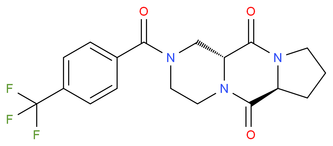 (6aS,11aR)-2-[4-(trifluoromethyl)benzoyl]octahydro-6H-pyrazino[1,2-a]pyrrolo[1,2-d]pyrazine-6,11(2H)-dione_分子结构_CAS_)