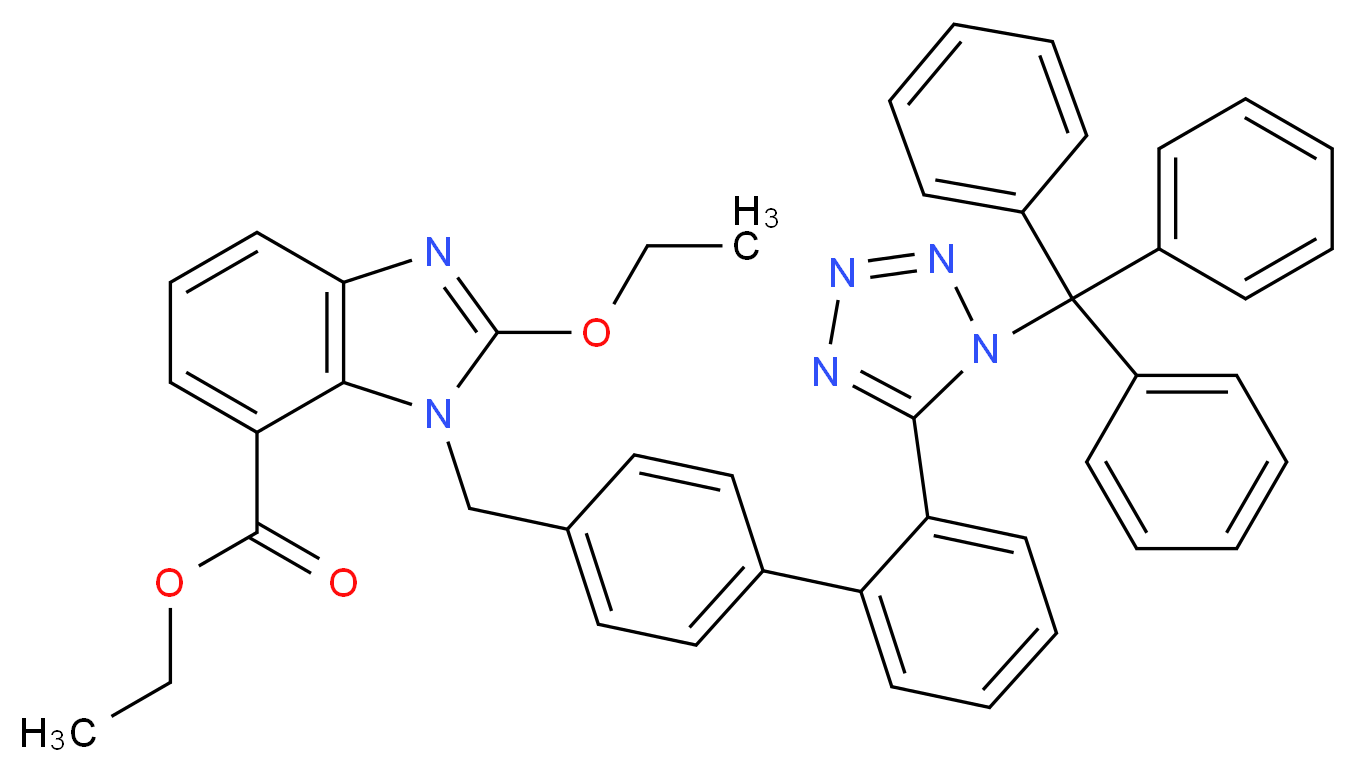 ethyl 2-ethoxy-1-[(4-{2-[1-(triphenylmethyl)-1H-1,2,3,4-tetrazol-5-yl]phenyl}phenyl)methyl]-1H-1,3-benzodiazole-7-carboxylate_分子结构_CAS_856414-35-2