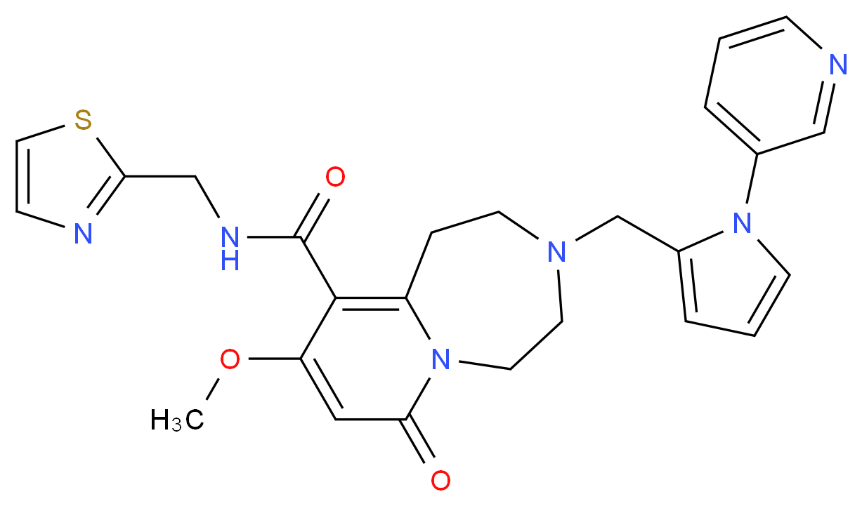 9-methoxy-7-oxo-3-{[1-(3-pyridinyl)-1H-pyrrol-2-yl]methyl}-N-(1,3-thiazol-2-ylmethyl)-1,2,3,4,5,7-hexahydropyrido[1,2-d][1,4]diazepine-10-carboxamide_分子结构_CAS_)