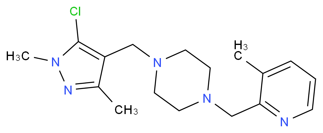 1-[(5-chloro-1,3-dimethyl-1H-pyrazol-4-yl)methyl]-4-[(3-methylpyridin-2-yl)methyl]piperazine_分子结构_CAS_)