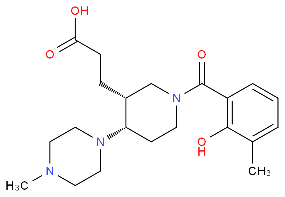 3-[(3R*,4S*)-1-(2-hydroxy-3-methylbenzoyl)-4-(4-methylpiperazin-1-yl)piperidin-3-yl]propanoic acid_分子结构_CAS_)