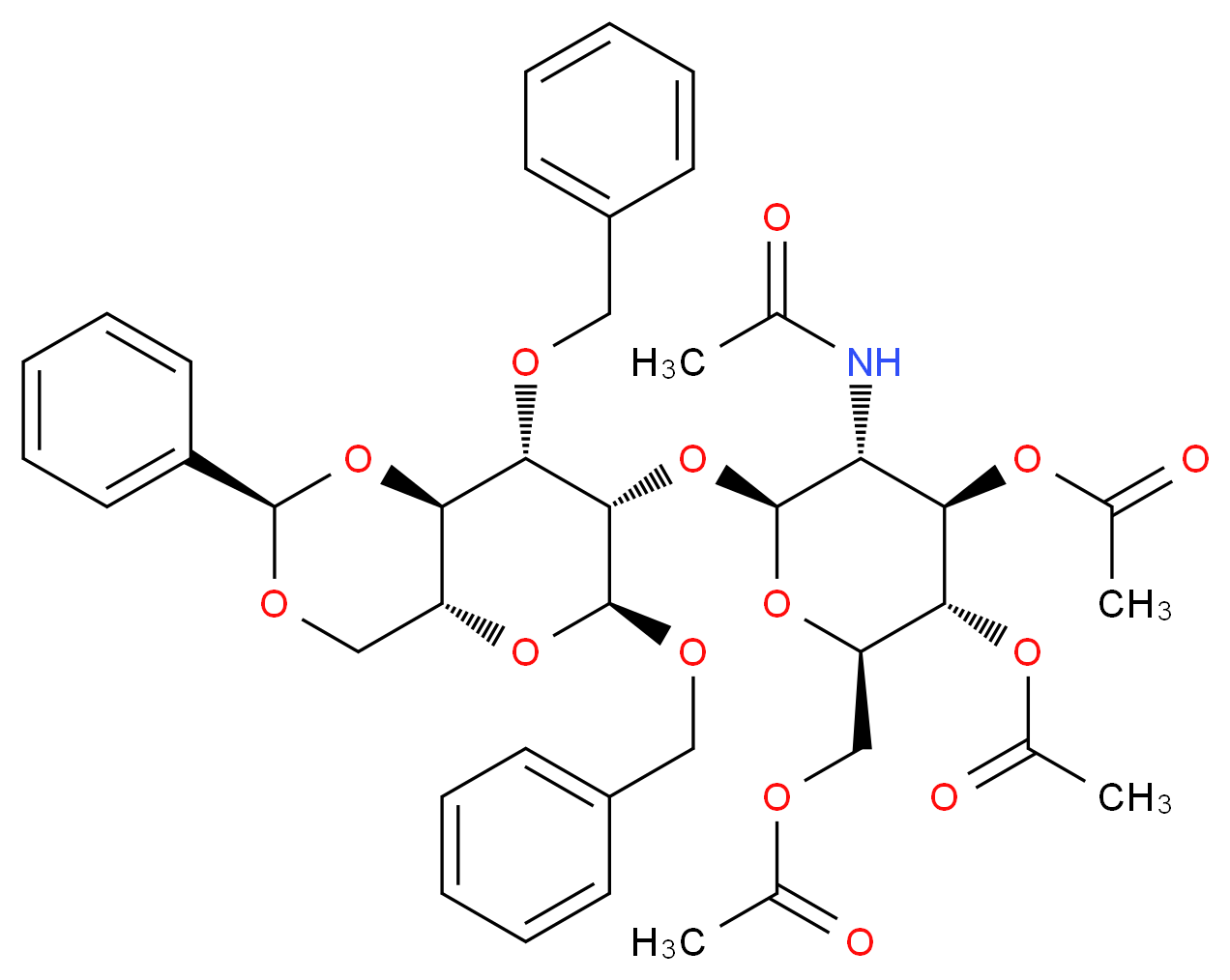 [(2R,3S,4R,5R,6S)-6-{[(2R,4aR,6S,7S,8S,8aR)-6,8-bis(benzyloxy)-2-phenyl-hexahydro-2H-pyrano[3,2-d][1,3]dioxin-7-yl]oxy}-3,4-bis(acetyloxy)-5-acetamidooxan-2-yl]methyl acetate_分子结构_CAS_865488-84-2