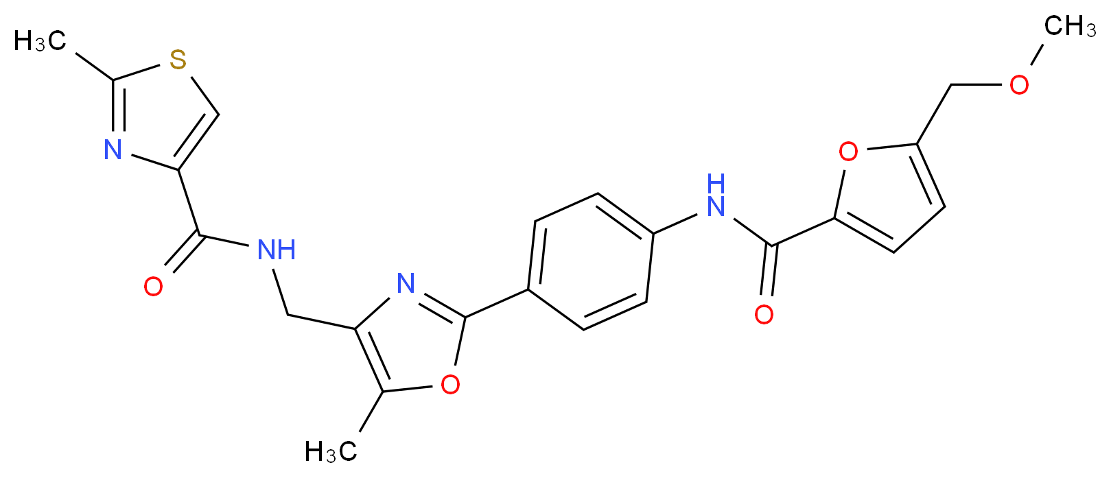 N-{[2-(4-{[5-(methoxymethyl)-2-furoyl]amino}phenyl)-5-methyl-1,3-oxazol-4-yl]methyl}-2-methyl-1,3-thiazole-4-carboxamide_分子结构_CAS_)