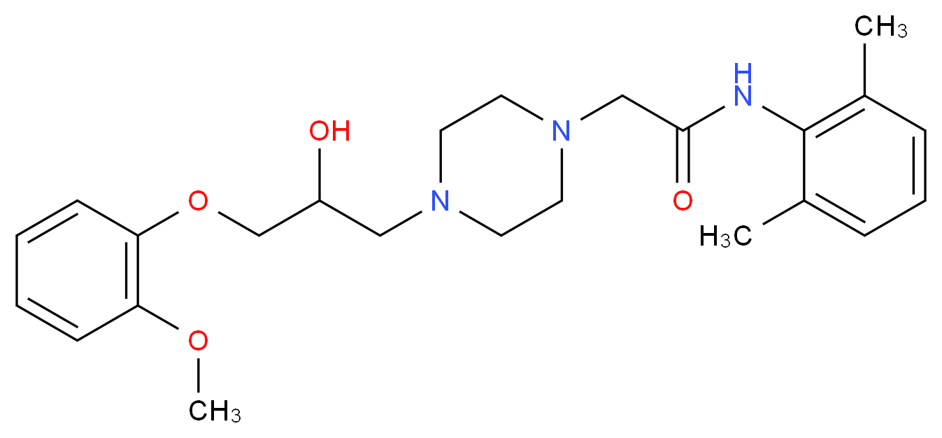 N-(2,6-dimethylphenyl)-2-{4-[2-hydroxy-3-(2-methoxyphenoxy)propyl]piperazin-1-yl}acetamide_分子结构_CAS_142387-99-3