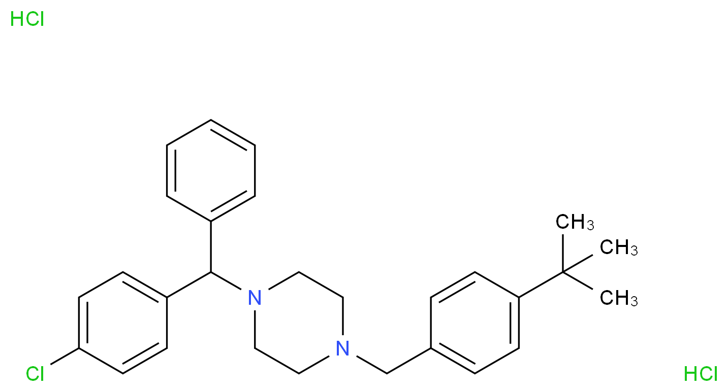 1-[(4-tert-butylphenyl)methyl]-4-[(4-chlorophenyl)(phenyl)methyl]piperazine dihydrochloride_分子结构_CAS_129-74-8