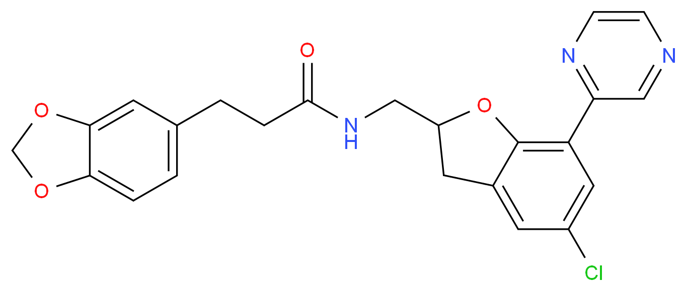 3-(1,3-benzodioxol-5-yl)-N-{[5-chloro-7-(2-pyrazinyl)-2,3-dihydro-1-benzofuran-2-yl]methyl}propanamide_分子结构_CAS_)