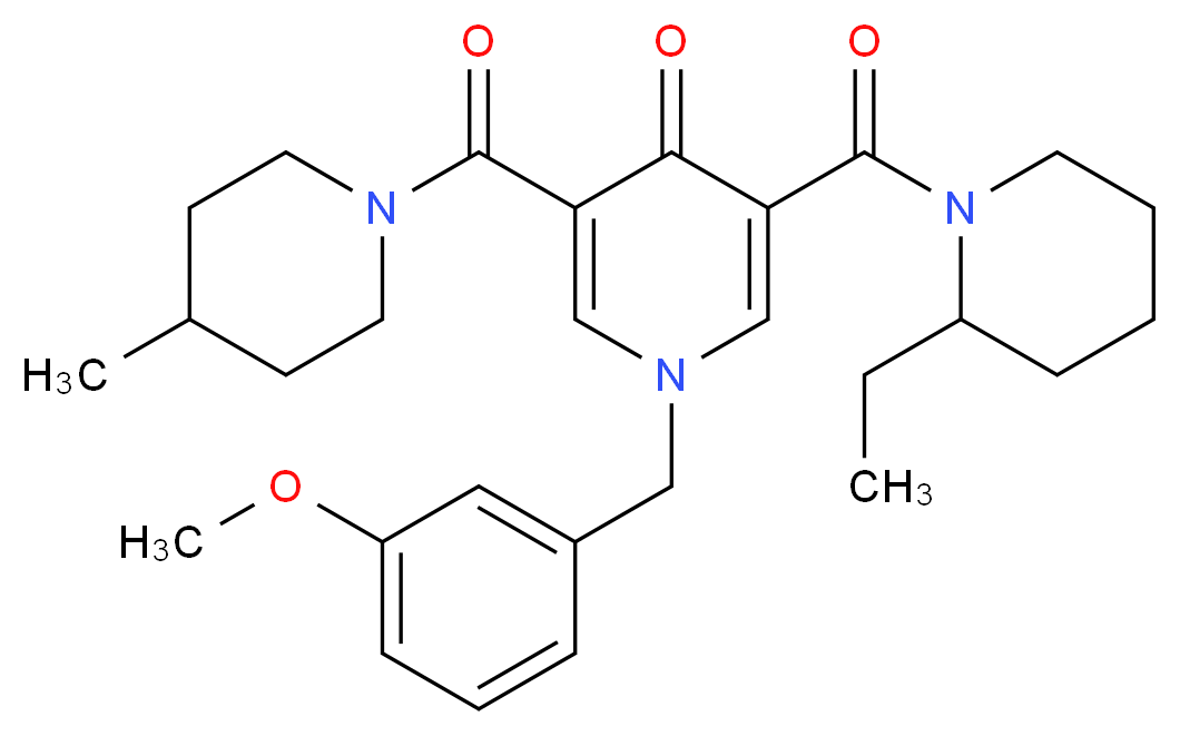 3-[(2-ethyl-1-piperidinyl)carbonyl]-1-(3-methoxybenzyl)-5-[(4-methyl-1-piperidinyl)carbonyl]-4(1H)-pyridinone_分子结构_CAS_)
