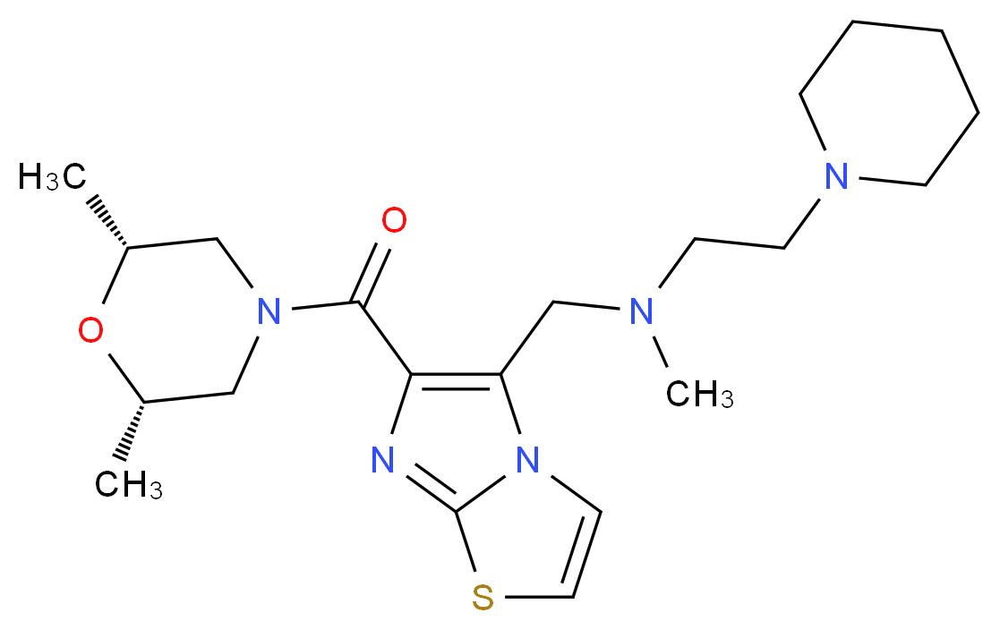N-[(6-{[(2R*,6S*)-2,6-dimethyl-4-morpholinyl]carbonyl}imidazo[2,1-b][1,3]thiazol-5-yl)methyl]-N-methyl-2-(1-piperidinyl)ethanamine_分子结构_CAS_)