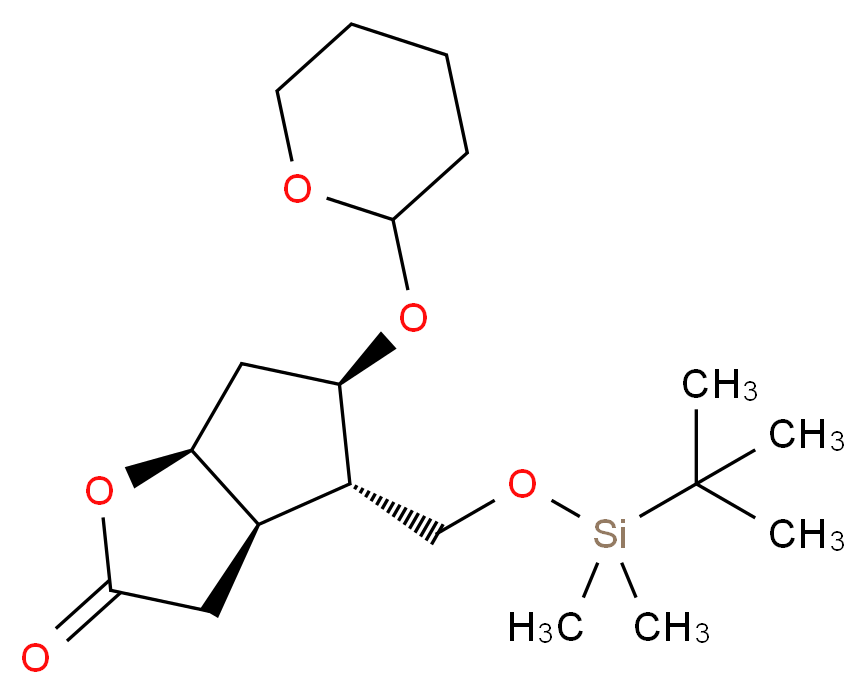 (3aR,4S,5R,6aS)-4-{[(tert-butyldimethylsilyl)oxy]methyl}-5-(oxan-2-yloxy)-hexahydro-2H-cyclopenta[b]furan-2-one_分子结构_CAS_65025-95-8