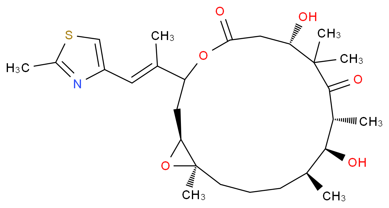 (1S,7S,10R,11S,12S,16R)-7,11-dihydroxy-8,8,10,12,16-pentamethyl-3-[(1E)-1-(2-methyl-1,3-thiazol-4-yl)prop-1-en-2-yl]-4,17-dioxabicyclo[14.1.0]heptadecane-5,9-dione_分子结构_CAS_152044-54-7