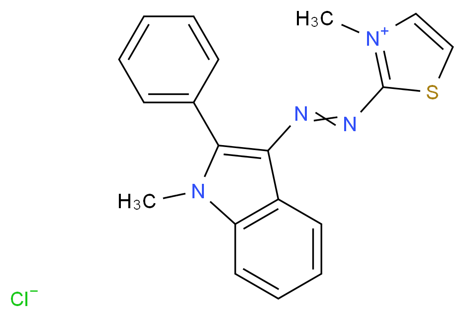 3-methyl-2-[2-(1-methyl-2-phenyl-1H-indol-3-yl)diazen-1-yl]-1,3-thiazol-3-ium chloride_分子结构_CAS_42373-04-6