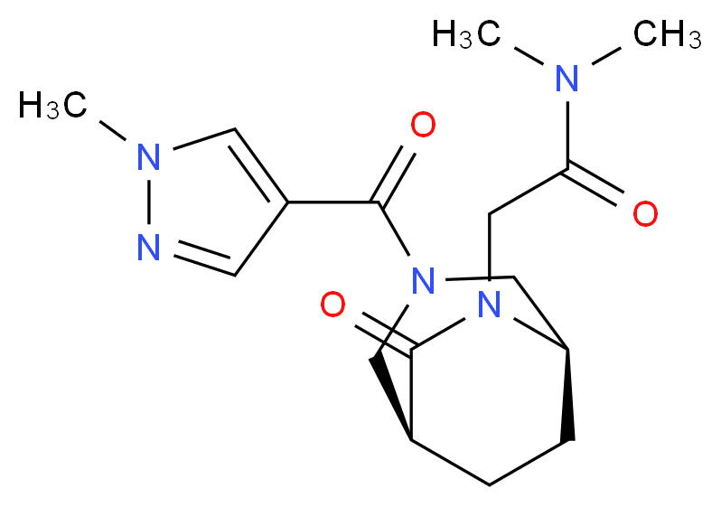 N,N-dimethyl-2-{(1S*,5R*)-3-[(1-methyl-1H-pyrazol-4-yl)carbonyl]-7-oxo-3,6-diazabicyclo[3.2.2]non-6-yl}acetamide_分子结构_CAS_)