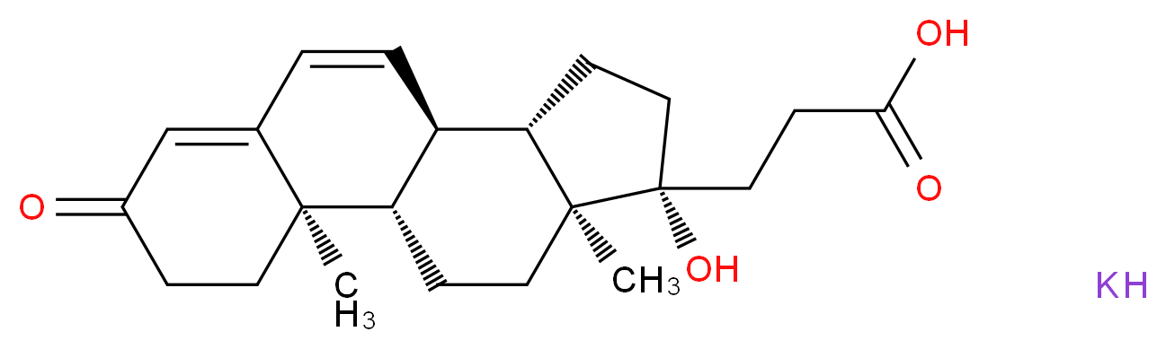 3-[(1S,2R,10R,11S,14R,15S)-14-hydroxy-2,15-dimethyl-5-oxotetracyclo[8.7.0.0<sup>2</sup>,<sup>7</sup>.0<sup>1</sup><sup>1</sup>,<sup>1</sup><sup>5</sup>]heptadeca-6,8-dien-14-yl]propanoic acid potassium_分子结构_CAS_2181-04-6