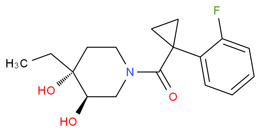(3R*,4R*)-4-ethyl-1-{[1-(2-fluorophenyl)cyclopropyl]carbonyl}piperidine-3,4-diol_分子结构_CAS_)