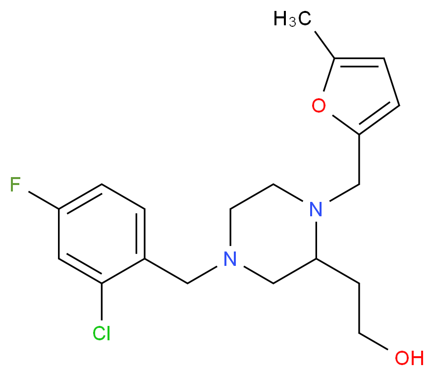 2-{4-(2-chloro-4-fluorobenzyl)-1-[(5-methyl-2-furyl)methyl]-2-piperazinyl}ethanol_分子结构_CAS_)