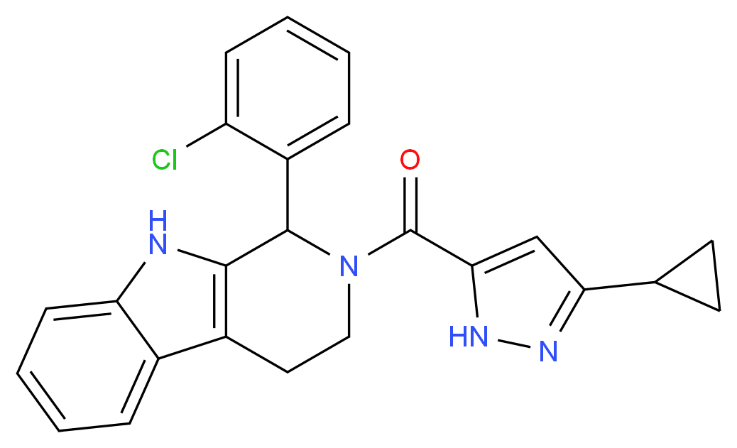 1-(2-chlorophenyl)-2-[(3-cyclopropyl-1H-pyrazol-5-yl)carbonyl]-2,3,4,9-tetrahydro-1H-beta-carboline_分子结构_CAS_)