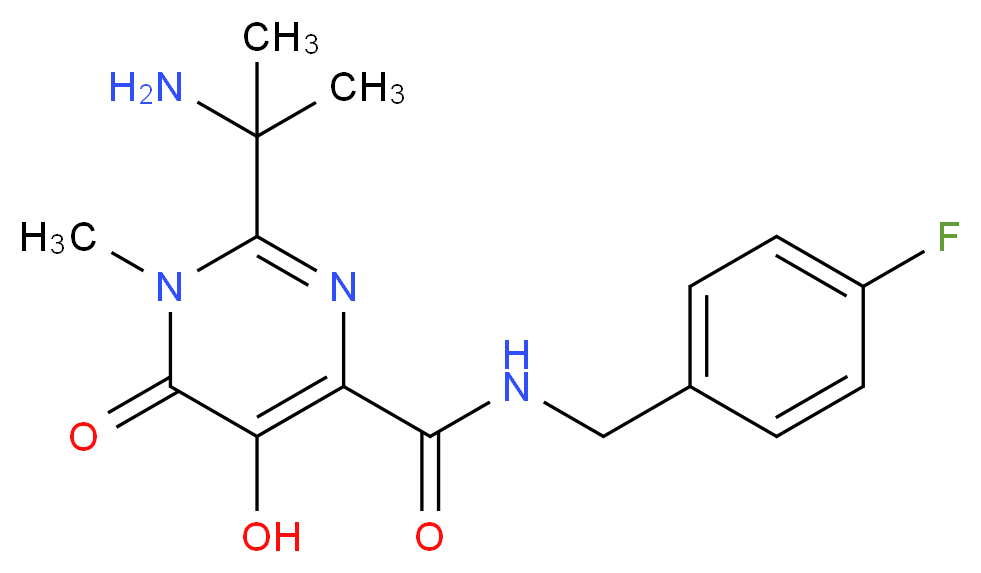 2-(2-aminopropan-2-yl)-N-[(4-fluorophenyl)methyl]-5-hydroxy-1-methyl-6-oxo-1,6-dihydropyrimidine-4-carboxamide_分子结构_CAS_518048-03-8