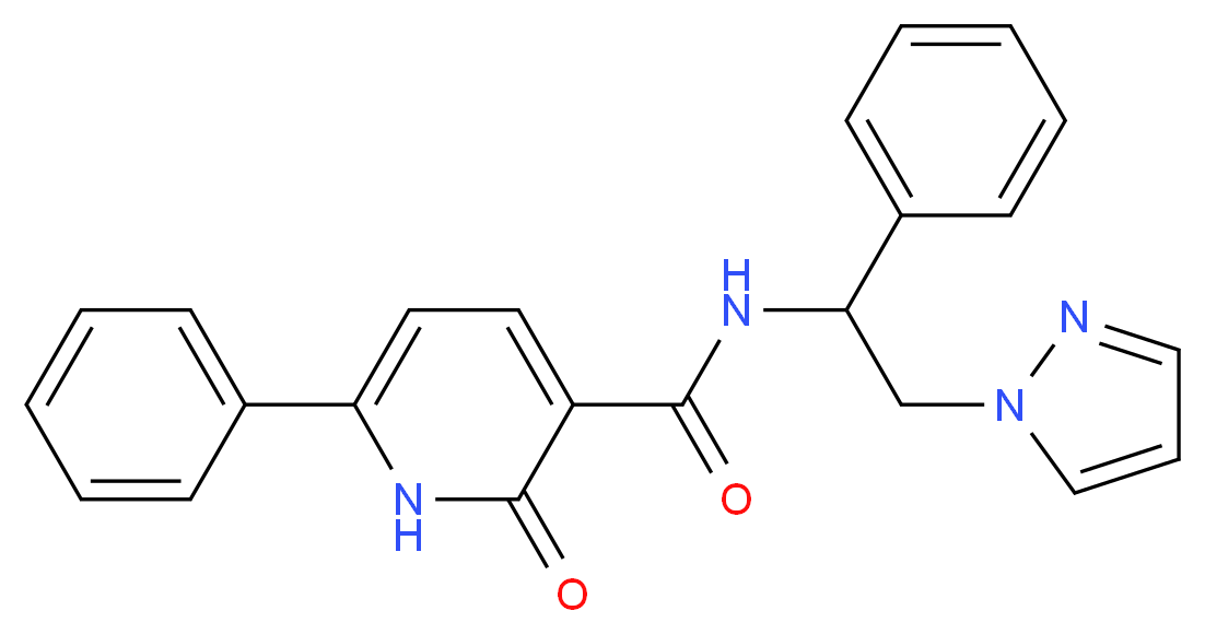 2-oxo-6-phenyl-N-[1-phenyl-2-(1H-pyrazol-1-yl)ethyl]-1,2-dihydro-3-pyridinecarboxamide_分子结构_CAS_)