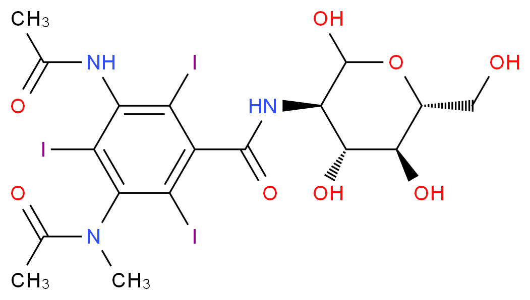 3-acetamido-2,4,6-triiodo-5-(N-methylacetamido)-N-[(3R,4R,5S,6R)-2,4,5-trihydroxy-6-(hydroxymethyl)oxan-3-yl]benzamide_分子结构_CAS_31112-62-6