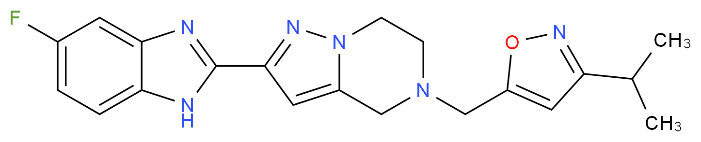2-(5-fluoro-1H-benzimidazol-2-yl)-5-[(3-isopropylisoxazol-5-yl)methyl]-4,5,6,7-tetrahydropyrazolo[1,5-a]pyrazine_分子结构_CAS_)