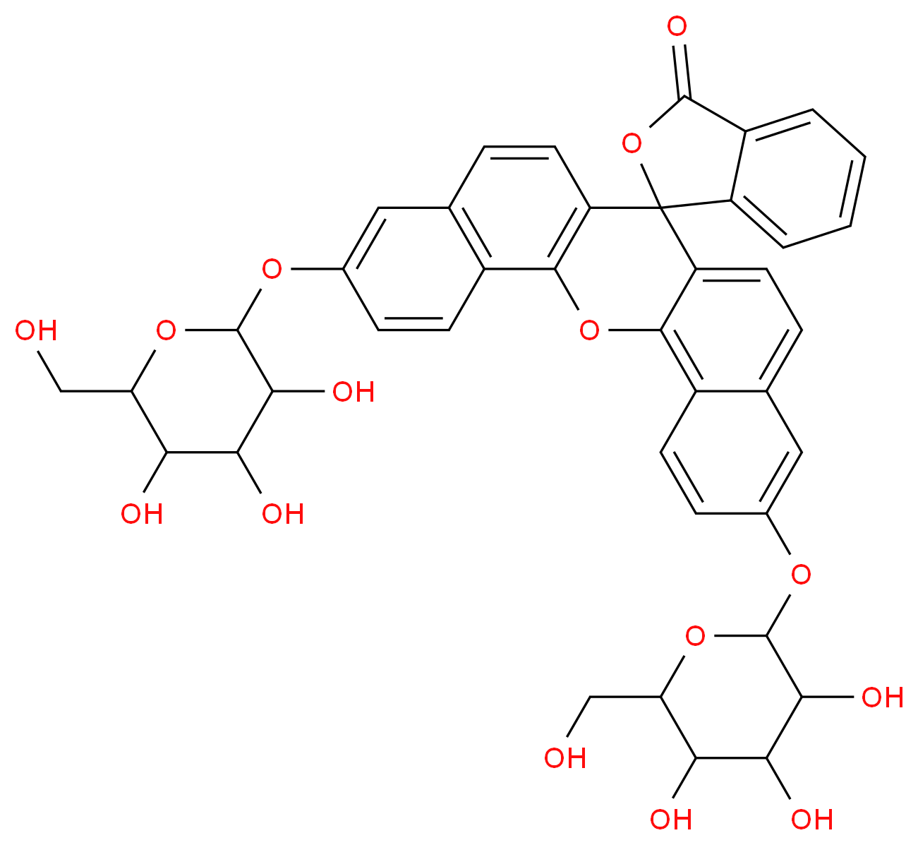 7',19'-bis({[3,4,5-trihydroxy-6-(hydroxymethyl)oxan-2-yl]oxy})-3H-2'-oxaspiro[2-benzofuran-1,13'-pentacyclo[12.8.0.0<sup>3</sup>,<sup>1</sup><sup>2</sup>.0<sup>4</sup>,<sup>9</sup>.0<sup>1</sup><sup>7</sup>,<sup>2</sup><sup>2</sup>]docosane]-1'(22'),3',5',7',9',11',14',16',18',20'-decaen-3-one_分子结构_CAS_133551-98-1