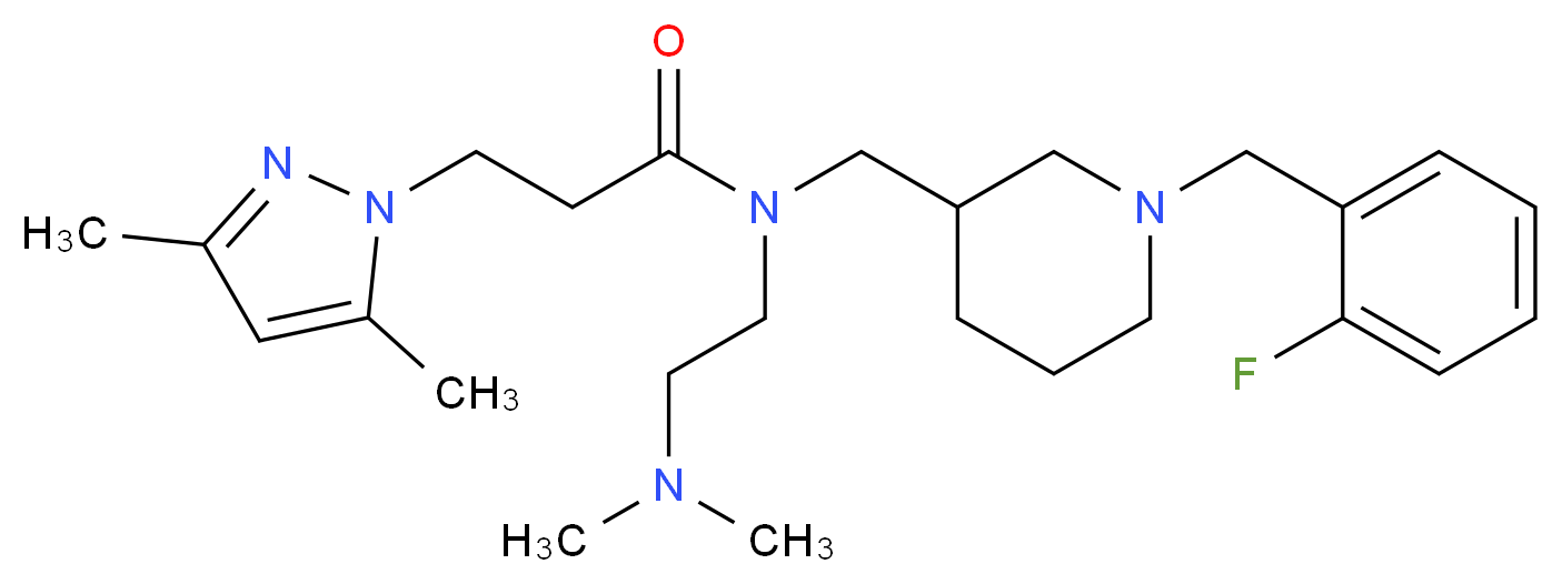N-[2-(dimethylamino)ethyl]-3-(3,5-dimethyl-1H-pyrazol-1-yl)-N-{[1-(2-fluorobenzyl)-3-piperidinyl]methyl}propanamide_分子结构_CAS_)