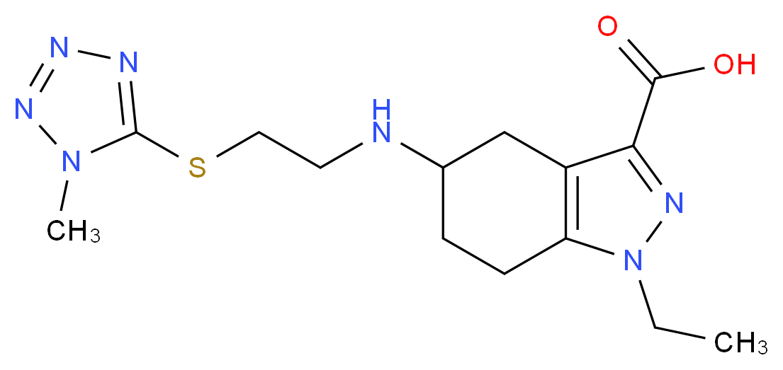 1-ethyl-5-({2-[(1-methyl-1H-tetrazol-5-yl)thio]ethyl}amino)-4,5,6,7-tetrahydro-1H-indazole-3-carboxylic acid_分子结构_CAS_)