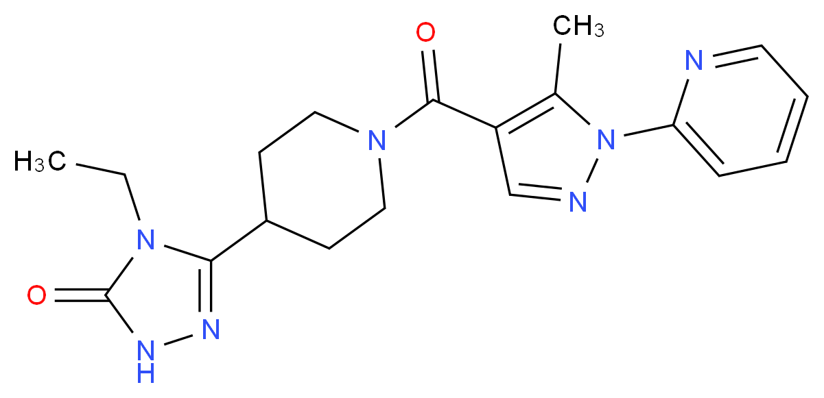 4-ethyl-5-{1-[(5-methyl-1-pyridin-2-yl-1H-pyrazol-4-yl)carbonyl]piperidin-4-yl}-2,4-dihydro-3H-1,2,4-triazol-3-one_分子结构_CAS_)