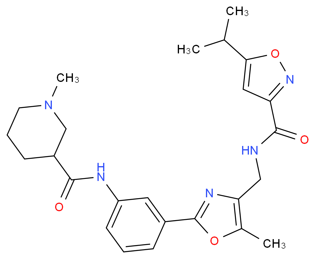 N-{3-[4-({[(5-isopropyl-3-isoxazolyl)carbonyl]amino}methyl)-5-methyl-1,3-oxazol-2-yl]phenyl}-1-methyl-3-piperidinecarboxamide_分子结构_CAS_)