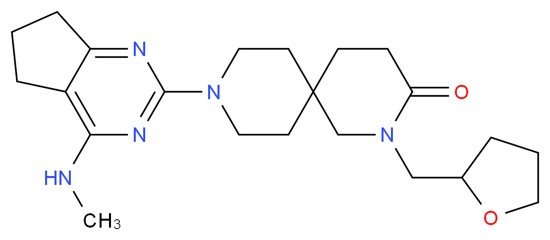 9-[4-(methylamino)-6,7-dihydro-5H-cyclopenta[d]pyrimidin-2-yl]-2-(tetrahydrofuran-2-ylmethyl)-2,9-diazaspiro[5.5]undecan-3-one_分子结构_CAS_)