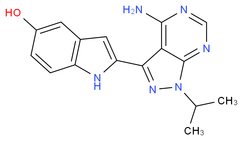 2-[4-amino-1-(propan-2-yl)-1H-pyrazolo[3,4-d]pyrimidin-3-yl]-1H-indol-5-ol_分子结构_CAS_1092351-67-1