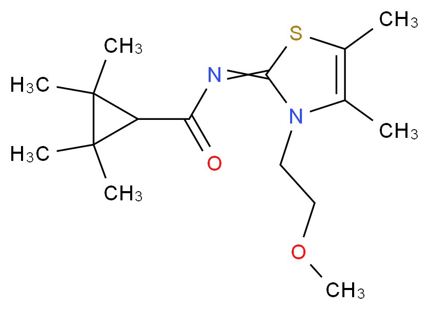 N-[3-(2-methoxyethyl)-4,5-dimethyl-2,3-dihydro-1,3-thiazol-2-ylidene]-2,2,3,3-tetramethylcyclopropane-1-carboxamide_分子结构_CAS_959746-77-1