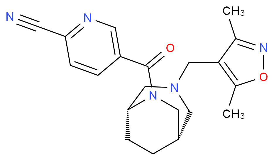 5-({(1S*,5R*)-3-[(3,5-dimethyl-4-isoxazolyl)methyl]-3,6-diazabicyclo[3.2.2]non-6-yl}carbonyl)-2-pyridinecarbonitrile_分子结构_CAS_)