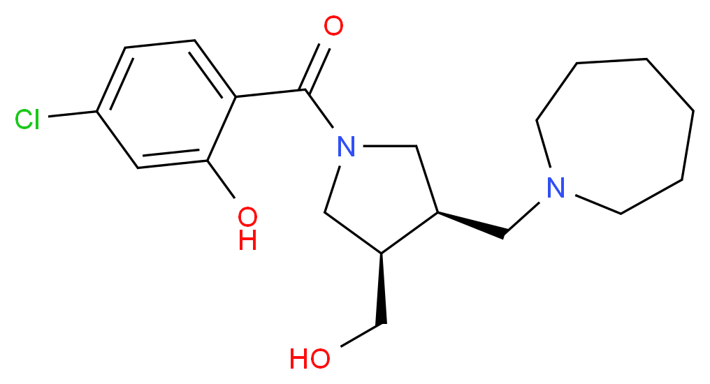 2-{[(3R*,4R*)-3-(azepan-1-ylmethyl)-4-(hydroxymethyl)pyrrolidin-1-yl]carbonyl}-5-chlorophenol_分子结构_CAS_)