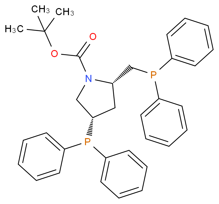 (2S,4S)-1-Boc-4-二苯基膦-2-(二苯基膦甲基)吡咯烷_分子结构_CAS_61478-28-2)