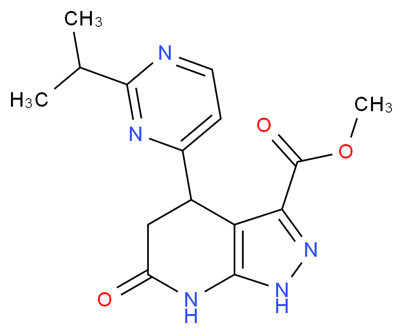 methyl 4-(2-isopropylpyrimidin-4-yl)-6-oxo-4,5,6,7-tetrahydro-1H-pyrazolo[3,4-b]pyridine-3-carboxylate_分子结构_CAS_)