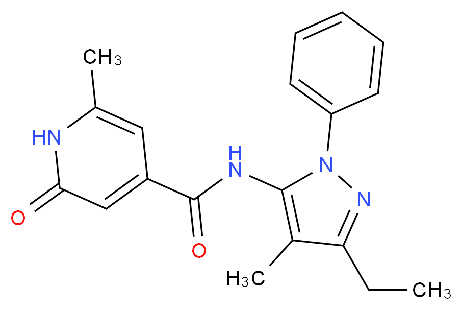 N-(3-ethyl-4-methyl-1-phenyl-1H-pyrazol-5-yl)-6-methyl-2-oxo-1,2-dihydropyridine-4-carboxamide_分子结构_CAS_)