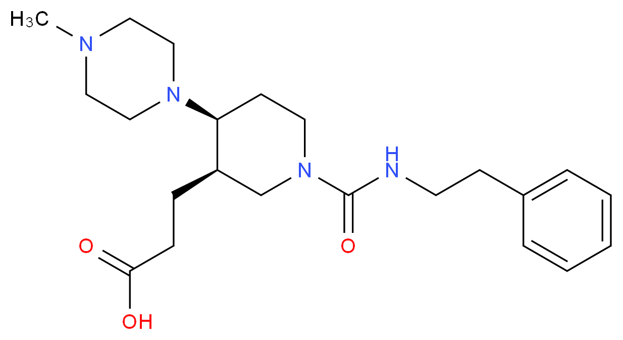 3-((3R*,4S*)-4-(4-methylpiperazin-1-yl)-1-{[(2-phenylethyl)amino]carbonyl}piperidin-3-yl)propanoic acid_分子结构_CAS_)
