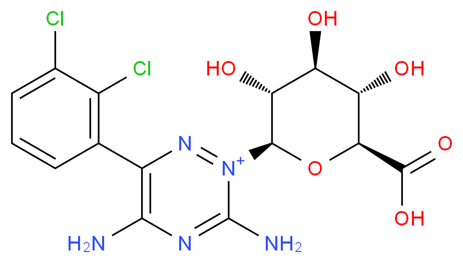 3,5-diamino-2-[(2R,3R,4S,5S,6S)-6-carboxy-3,4,5-trihydroxyoxan-2-yl]-6-(2,3-dichlorophenyl)-1,2λ<sup>5</sup>,4-triazin-2-ylium_分子结构_CAS_133310-19-7