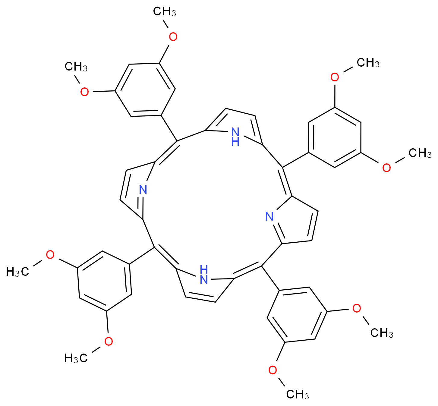 2,7,12,17-tetrakis(3,5-dimethoxyphenyl)-21,22,23,24-tetraazapentacyclo[16.2.1.1<sup>3</sup>,<sup>6</sup>.1<sup>8</sup>,<sup>1</sup><sup>1</sup>.1<sup>1</sup><sup>3</sup>,<sup>1</sup><sup>6</sup>]tetracosa-1,3,5,7,9,11(23),12,14,16,18(21),19-undecaene_分子结构_CAS_74684-34-7