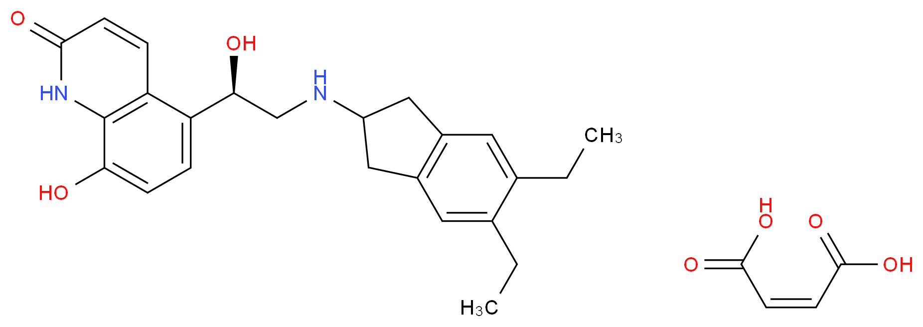 (2Z)-but-2-enedioic acid; 5-[(1R)-2-[(5,6-diethyl-2,3-dihydro-1H-inden-2-yl)amino]-1-hydroxyethyl]-8-hydroxy-1,2-dihydroquinolin-2-one_分子结构_CAS_753498-25-8