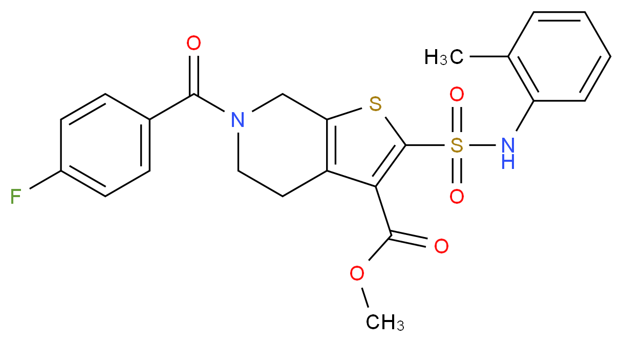 methyl 6-(4-fluorobenzoyl)-2-{[(2-methylphenyl)amino]sulfonyl}-4,5,6,7-tetrahydrothieno[2,3-c]pyridine-3-carboxylate_分子结构_CAS_)