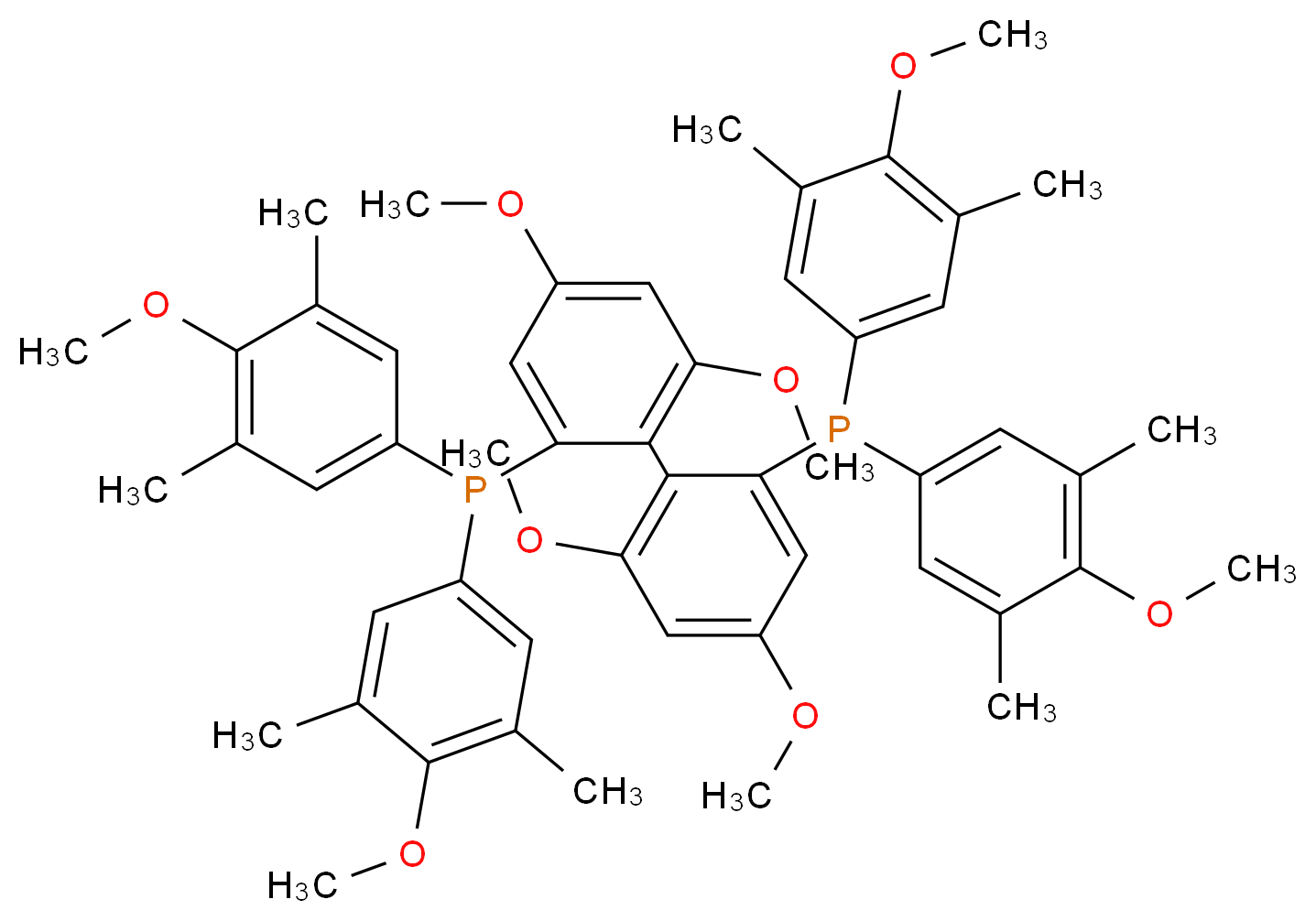 (2-{2-[bis(4-methoxy-3,5-dimethylphenyl)phosphanyl]-4,6-dimethoxyphenyl}-3,5-dimethoxyphenyl)bis(4-methoxy-3,5-dimethylphenyl)phosphane_分子结构_CAS_1365531-94-7