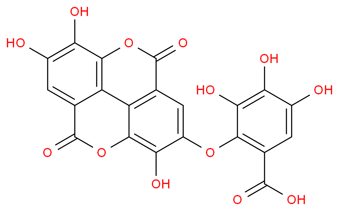 3,4,5-trihydroxy-2-({7,13,14-trihydroxy-3,10-dioxo-2,9-dioxatetracyclo[6.6.2.0<sup>4</sup>,<sup>1</sup><sup>6</sup>.0<sup>1</sup><sup>1</sup>,<sup>1</sup><sup>5</sup>]hexadeca-1(15),4(16),5,7,11,13-hexaen-6-yl}oxy)benzoic acid_分子结构_CAS_60202-70-2