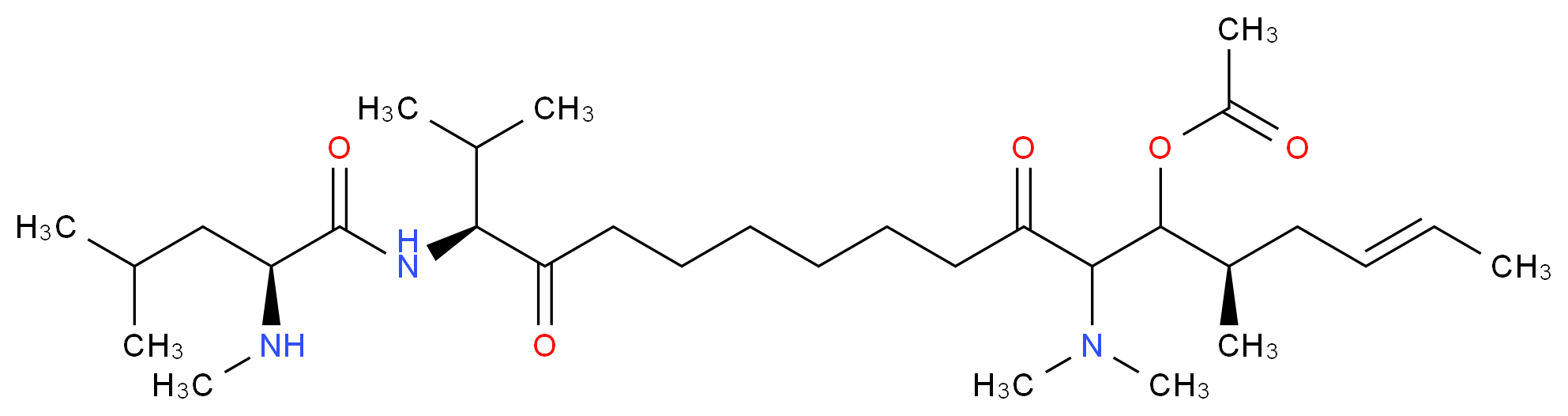 (2E,5R,16S)-7-(dimethylamino)-5,17-dimethyl-16-[(2S)-4-methyl-2-(methylamino)pentanamido]-8,15-dioxooctadec-2-en-6-yl acetate_分子结构_CAS_83602-41-9