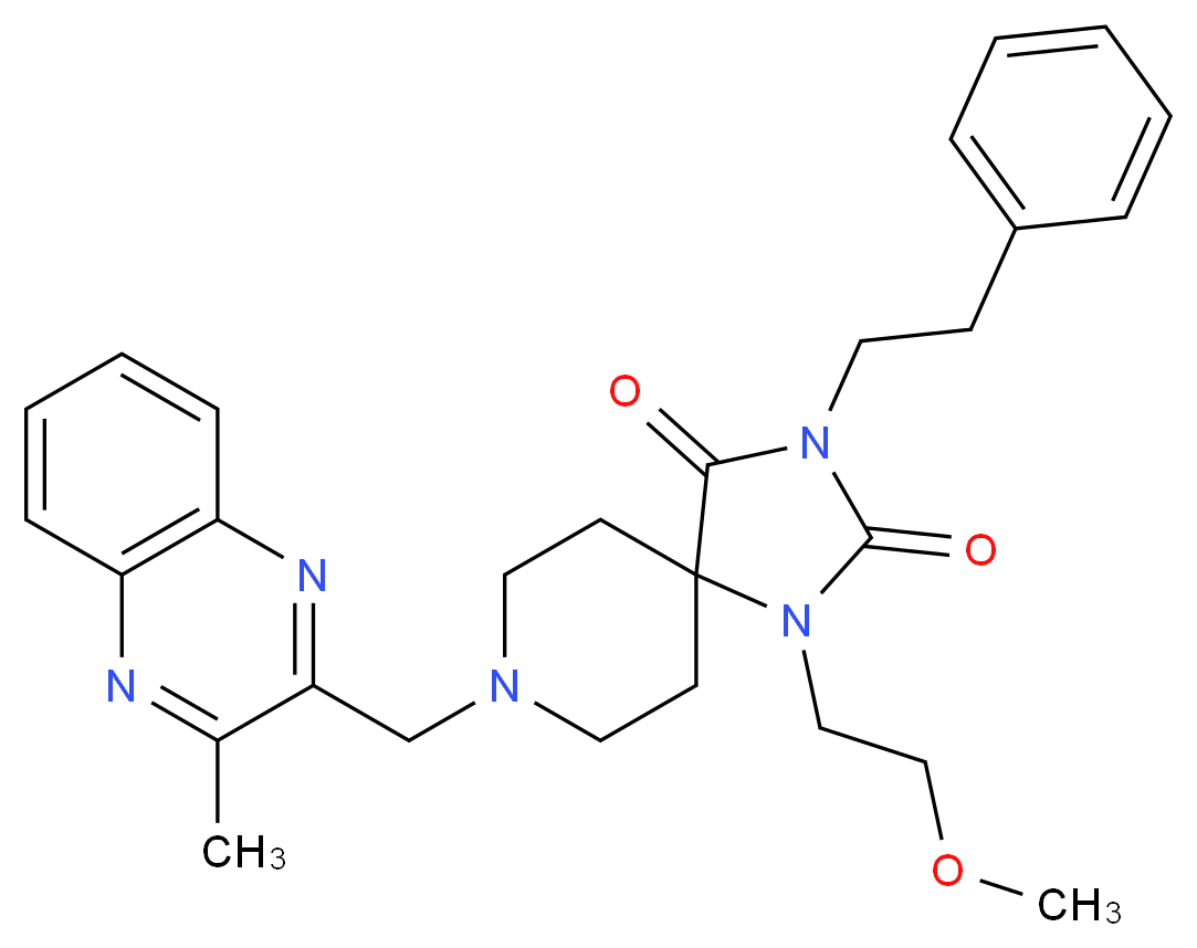1-(2-methoxyethyl)-8-[(3-methyl-2-quinoxalinyl)methyl]-3-(2-phenylethyl)-1,3,8-triazaspiro[4.5]decane-2,4-dione_分子结构_CAS_)