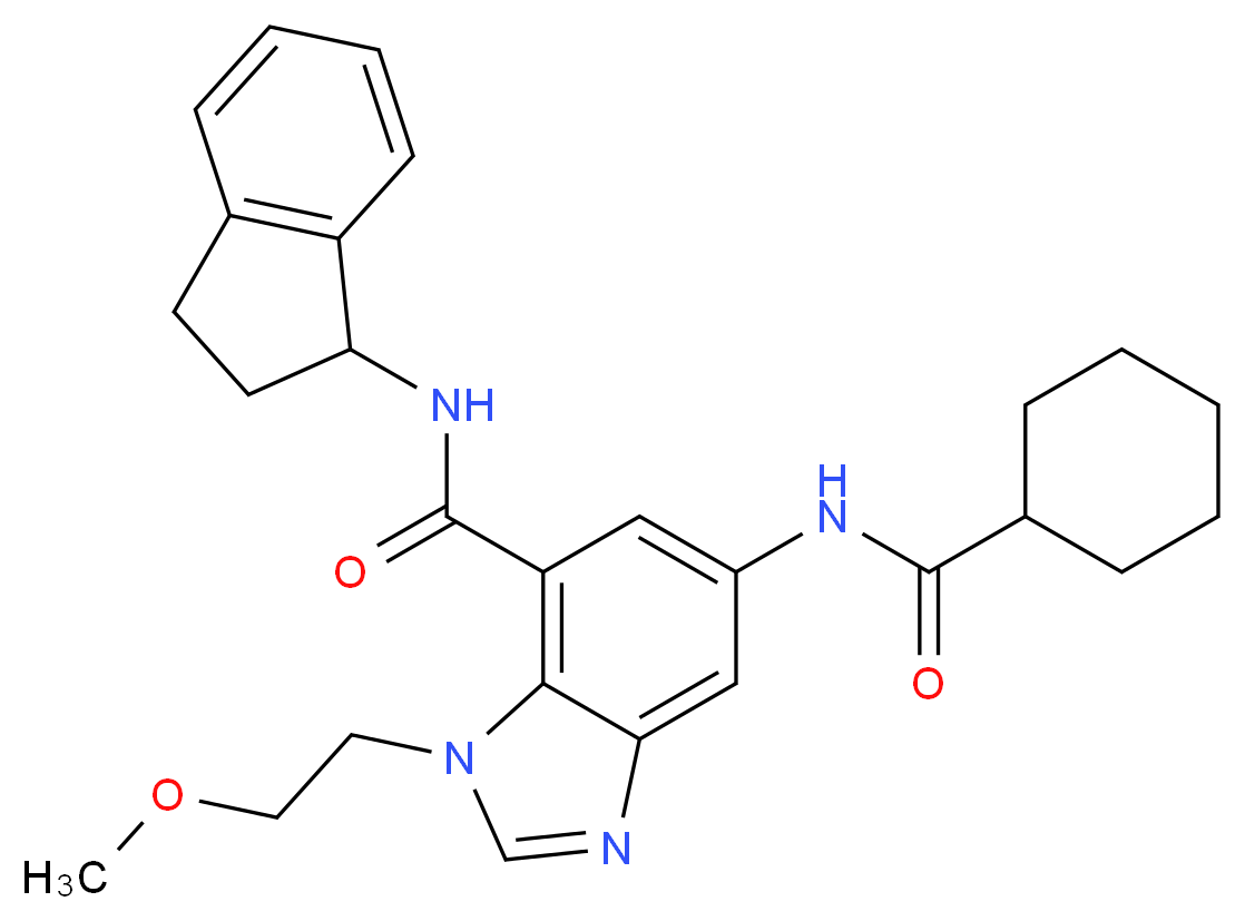 5-[(cyclohexylcarbonyl)amino]-N-(2,3-dihydro-1H-inden-1-yl)-1-(2-methoxyethyl)-1H-benzimidazole-7-carboxamide_分子结构_CAS_)