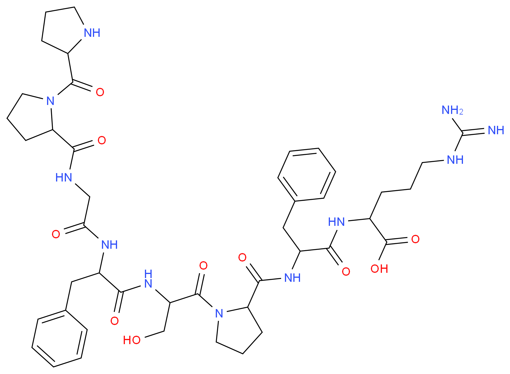 5-carbamimidamido-2-{2-[(1-{3-hydroxy-2-[3-phenyl-2-(2-{[1-(pyrrolidine-2-carbonyl)pyrrolidin-2-yl]formamido}acetamido)propanamido]propanoyl}pyrrolidin-2-yl)formamido]-3-phenylpropanamido}pentanoic acid_分子结构_CAS_16875-11-9