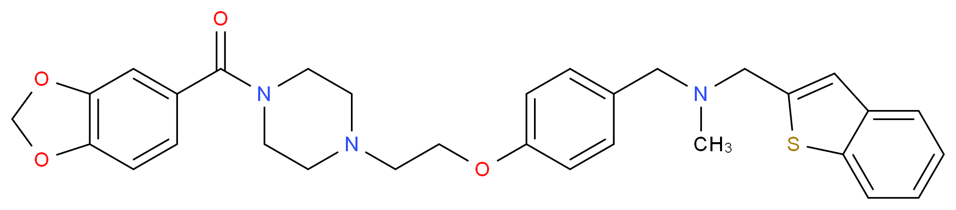 (4-{2-[4-(1,3-benzodioxol-5-ylcarbonyl)-1-piperazinyl]ethoxy}benzyl)(1-benzothien-2-ylmethyl)methylamine_分子结构_CAS_)